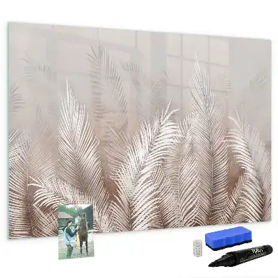 Beschrijfbaar glazen magneetbord met motief van exotische bladeren