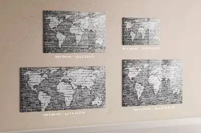 Beschrijfbaar glazen magneetbord met wereldkaart design op baksteen