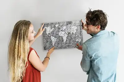 Beschrijfbaar glazen magneetbord met wereldkaart design op baksteen