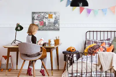 Beschrijfbaar glazen magneetbord met wereldkaart design op baksteen