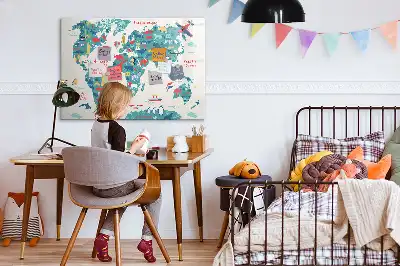 Magnetisch glazen schrijfbord met geïllustreerde wereldkaart voor notities en foto's