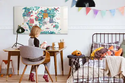 Magnetisch glazen schrijfbord met geïllustreerde wereldkaart voor notities en foto's