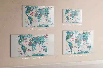 Magnetisch glazen schrijfbord met geïllustreerde wereldkaart voor notities en foto's