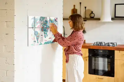 Magnetisch glazen schrijfbord met geïllustreerde wereldkaart voor notities en foto's