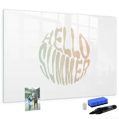 Magnetisch glazen schrijfbord voor notities en foto's met zomerse welkomsttekst