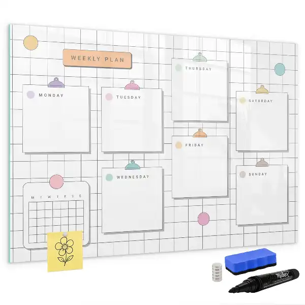 Glazen weekplanner beschrijfbaar magneetbord met design