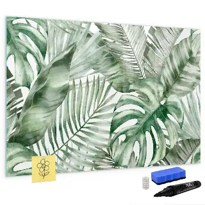 Magnetisch glazen schrijfbord met print van plantbladeren voor notities en foto's