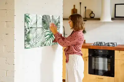 Magnetisch glazen schrijfbord met print van plantbladeren voor notities en foto's
