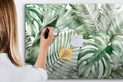 Magnetisch glazen schrijfbord met print van plantbladeren voor notities en foto's
