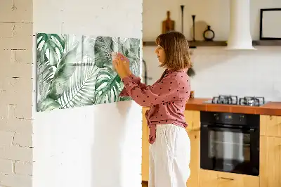 Magnetisch glazen schrijfbord met print van plantbladeren voor notities en foto's
