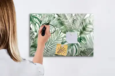 Magnetisch glazen schrijfbord met print van plantbladeren voor notities en foto's