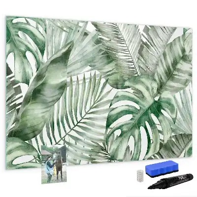 Magnetisch glazen schrijfbord met print van plantbladeren voor notities en foto's