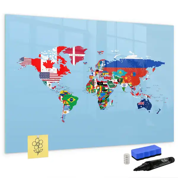 Beschrijfbaar glazen magneetbord met design van kaart met vlaggen
