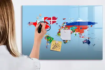 Beschrijfbaar glazen magneetbord met design van kaart met vlaggen