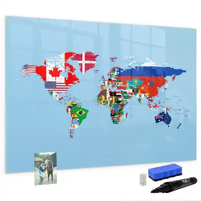 Beschrijfbaar glazen magneetbord met design van kaart met vlaggen