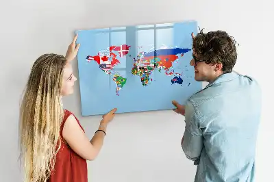 Beschrijfbaar glazen magneetbord met design van kaart met vlaggen