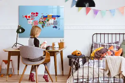 Beschrijfbaar glazen magneetbord met design van kaart met vlaggen