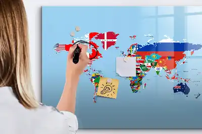 Beschrijfbaar glazen magneetbord met design van kaart met vlaggen