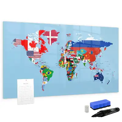 Beschrijfbaar glazen magneetbord met design van kaart met vlaggen