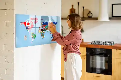 Beschrijfbaar glazen magneetbord met design van kaart met vlaggen