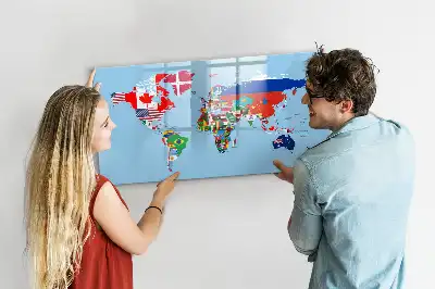 Beschrijfbaar glazen magneetbord met design van kaart met vlaggen