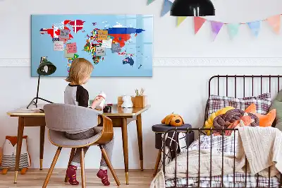 Beschrijfbaar glazen magneetbord met design van kaart met vlaggen