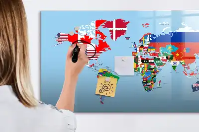 Beschrijfbaar glazen magneetbord met design van kaart met vlaggen