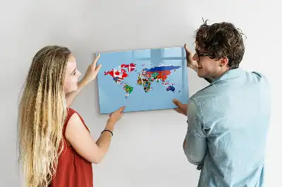 Beschrijfbaar glazen magneetbord met design van kaart met vlaggen
