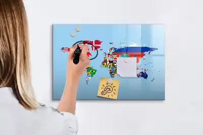Beschrijfbaar glazen magneetbord met design van kaart met vlaggen