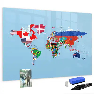 Beschrijfbaar glazen magneetbord met design van kaart met vlaggen