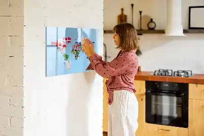 Beschrijfbaar glazen magneetbord met design van kaart met vlaggen