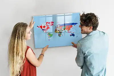 Beschrijfbaar glazen magneetbord met design van kaart met vlaggen