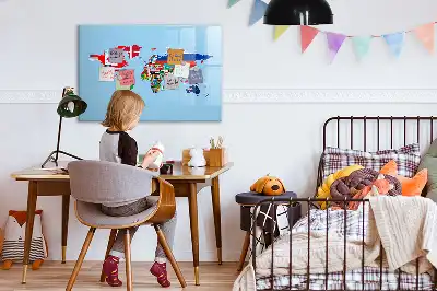 Beschrijfbaar glazen magneetbord met design van kaart met vlaggen