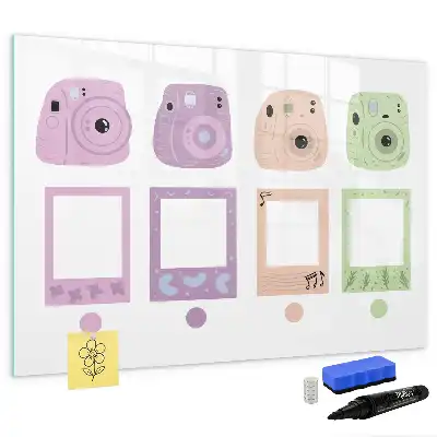 Beschrijfbaar glazen magneetbord met design cameraset