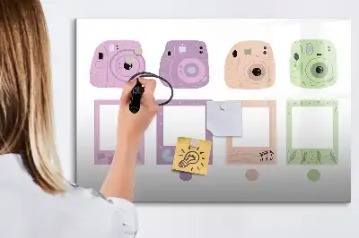 Beschrijfbaar glazen magneetbord met design cameraset