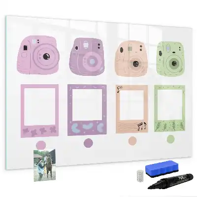 Beschrijfbaar glazen magneetbord met design cameraset