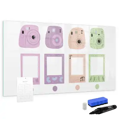 Beschrijfbaar glazen magneetbord met design cameraset