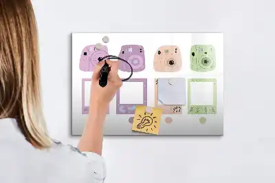 Beschrijfbaar glazen magneetbord met design cameraset