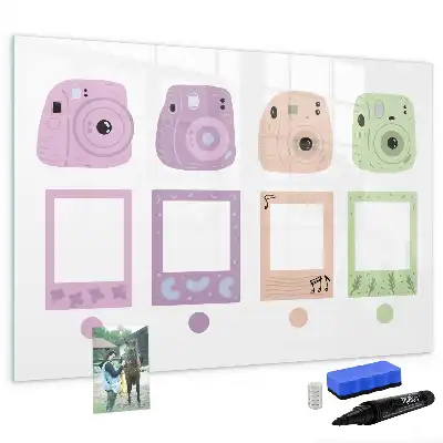 Beschrijfbaar glazen magneetbord met design cameraset