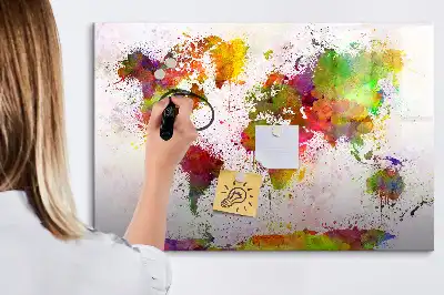 Magnetisch glazen schrijfbord met aquarel wereldkaart print