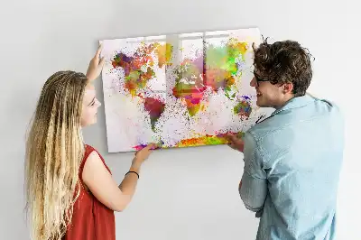 Magnetisch glazen schrijfbord met aquarel wereldkaart print
