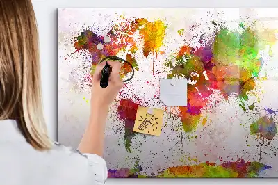 Magnetisch glazen schrijfbord met aquarel wereldkaart print