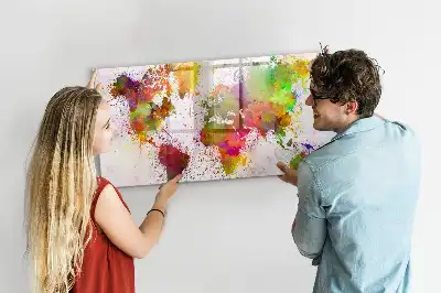 Magnetisch glazen schrijfbord met aquarel wereldkaart print