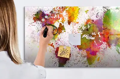 Magnetisch glazen schrijfbord met aquarel wereldkaart print