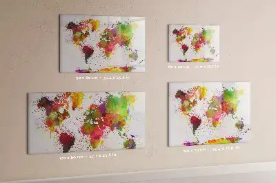 Magnetisch glazen schrijfbord met aquarel wereldkaart print