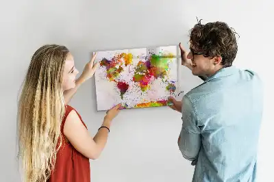 Magnetisch glazen schrijfbord met aquarel wereldkaart print