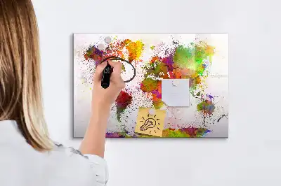 Magnetisch glazen schrijfbord met aquarel wereldkaart print