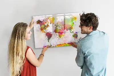 Magnetisch glazen schrijfbord met aquarel wereldkaart print