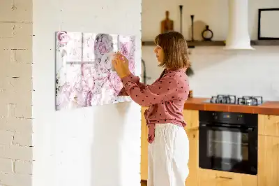 Beschrijfbaar glazen magneetbord met decoratief bloemendesign