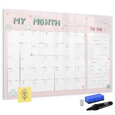 Beschrijfbaar glazen magneetbord met maandplanner voor kinderen